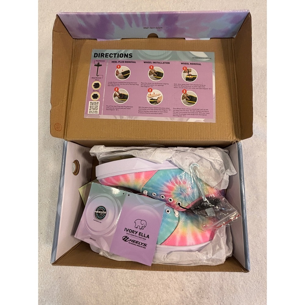 Ivory Ella Heelys Pro 20 Prints Tie Dye Multi Skate Shoes Womens 8 HE101072H NEW